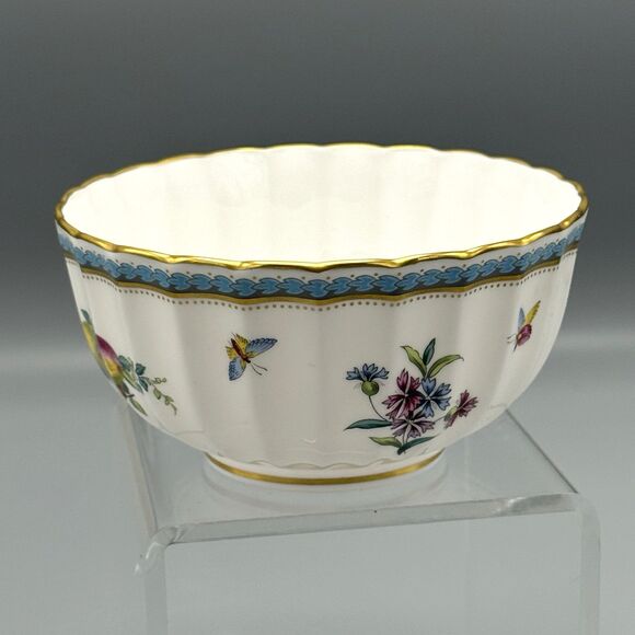 Spode Fine Bone China Trapnell Cranberry Bowl England Disc Blue Laurel Fruit - Picture 1 of 8